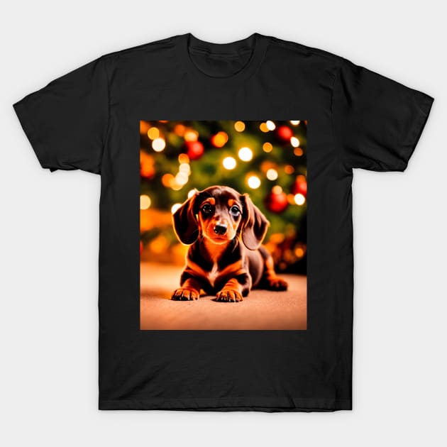 Tiny Dachshund Puppy with Christmas Gifts T-Shirt by nicecorgi